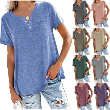 Modische feste Farbe Tasche Kurzarm T-Shirt