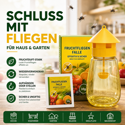 ❄️Sommerfrische 56% Rabatt!🌿Wiederverwendbare Fliegenfalle mit Lockstoff – Insektizidfreier Fruchtfliegenfänger für Küche, Terrasse & Garten