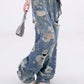 Damen lockere zerrissene Jeans mit weitem Bein