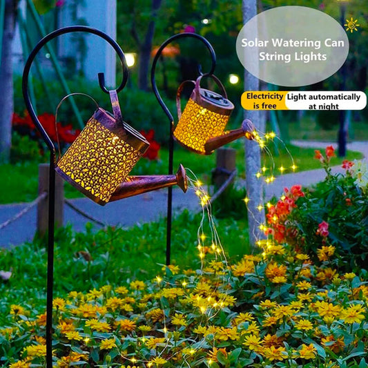 Solar Wasserfallleuchte Gießkanne - IP55 Wetterfest mit LED Lichterkette für Garten