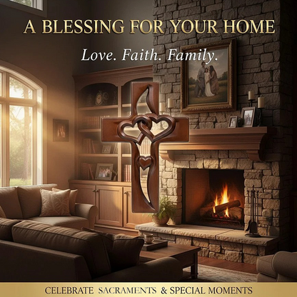 ✝️ 50% RABATT JETZT! ❤️ Holzkreuz mit Verschlungenen Herzen – Handgeschnitzt, Spirituelles Geschenk & Einzigartige Hochzeitsdekoration 🎁✨