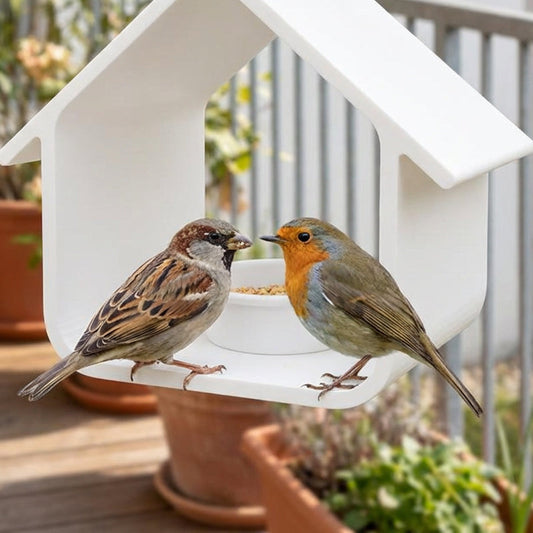 Moderner hausförmiger hängender Vogelfutterspender