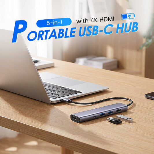 ⏳Nur für kurze Zeit: 52 % Rabatt⏰ Tragbarer 5-in-1 USB-C-Hub mit 4K-HDMI-Ausgang 📱➡️📺