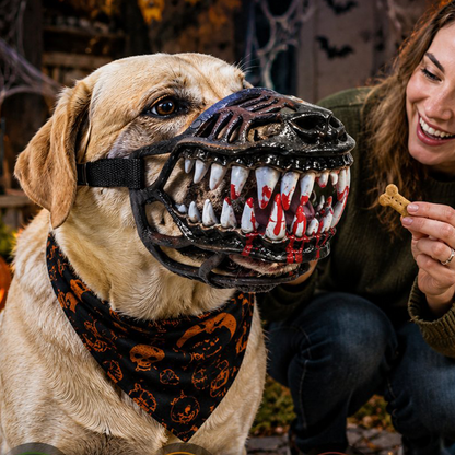 🎃 JETZT 50 % RABATT! 🐶 Realistische Halloween-Hundemaulkorb-Verkleidung – gruselige blutige Reißzähne, verstellbares lustiges Cosplay-Zubehör für Halloween-Partys