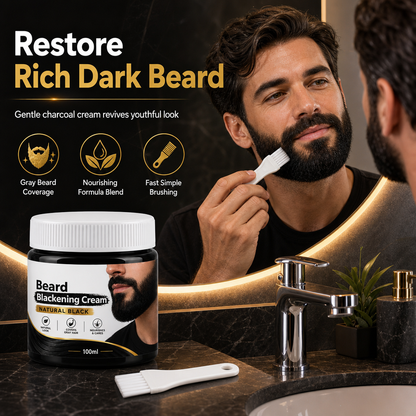 🧔JETZT 50 % RABATT! Natürliche schwarze Bartfärbecreme für Männer – Sanfte Holzkohle-Bart-Schwärzungscreme, Graubart-Abdeckung, pflegende Formel mit Applikatorbürste für den Heimgebrauch