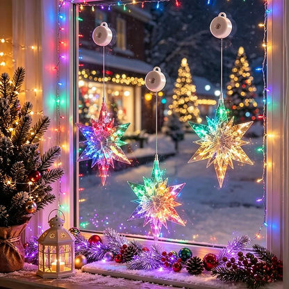 🎄❄️ DIY-Weihnachts-Schneeflocken-LED-Lichter mit Saugnäpfen ✨ | Batteriebetrieben, warmes Licht und mehrfarbig, Fensterlichter mit Saugnäpfen, Weihnachtsdekoration für Zuhause und Partys