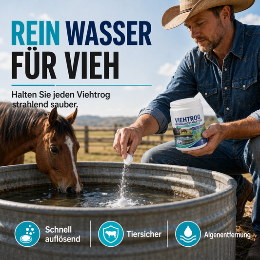 💧 Schnell lösliche Reinigungstabletten für Viehtränken und Wassertanks🐄